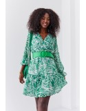 Chiffon dress with a wide belt, green FG636 - Online store - Boutique